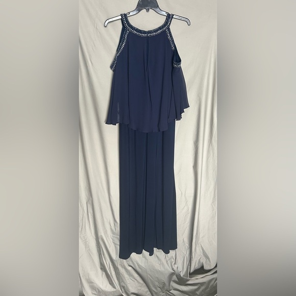 Alex Evenings Cold Shoulder Popover Jersey & Chiffon Gown with Beaded Neckline - Picture 5 of 7